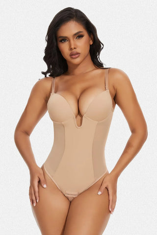 Deep V Thong Bodysuit Shapewear, Low Back Tummy Control
