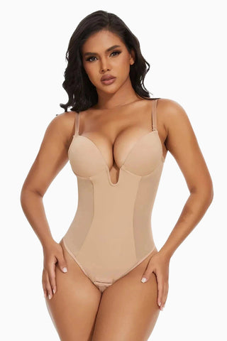 Deep V Thong Bodysuit Shapewear, Low Back Tummy Control
