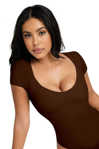Short Sleeve Tummy Control Thong Bodysuit