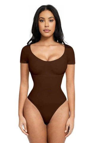 Short Sleeve Tummy Control Thong Bodysuit