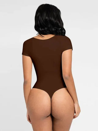 Short Sleeve Tummy Control Thong Bodysuit